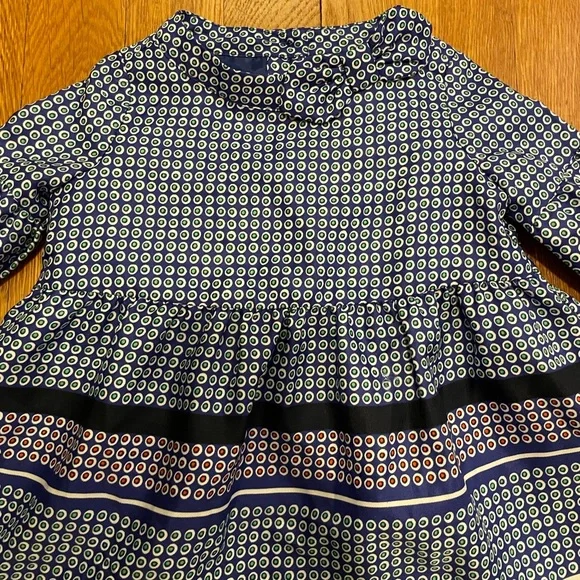 Janie and Jack Blue & Green Satin Dot Long PuffSleeve Bow Dress, Size 3-6Months - Picture 2 of 5